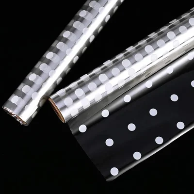 Pack of 2 White Polka Dot Cellophane Roll 20m x 70cm Waterproof Gift Wrap + 3 Bows