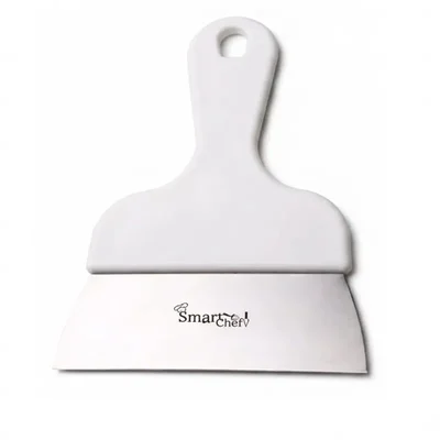 Smart Chef HS10701 5.75'' Stainless Steel Chocolate Scraper Spatula White Handle Ergonomic Cake Decorating Pastry Tool(Pack-1 pc)