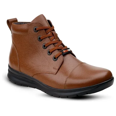 Wildfoot Men Tan Leather High-Ankle Shoes | Lace-Up Uniform Shoes Boots For Men (Size-6)