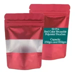 50 Pcs, Red Color Reusable Polyester Stand Up Pouches with Transparent Window