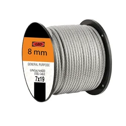 Leo 7x19 Ungalvanized Mild Steel Wire Rope, Grade- MS 1770 (Size-8 mm, Rope Length-50 Meter)