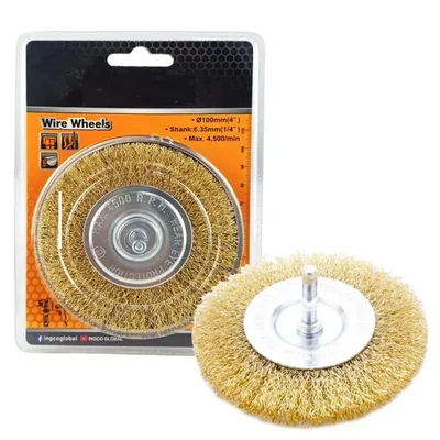 Heavy Duty 100mm (4") Brass-Coated Wire Wheel Brush for Metal, Wood & Plastic