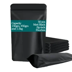 POCHEON® 50 pcs Matt Black Zip-lock Pouches(Capacity-170 gm)