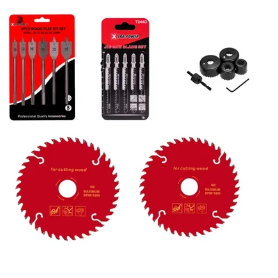 Wood Cutting Combo Of TCT Saw Blade, Hole Saw Set, Jig Saw Blade Set & Flat Wood Bit Set For Wood Working Purpose