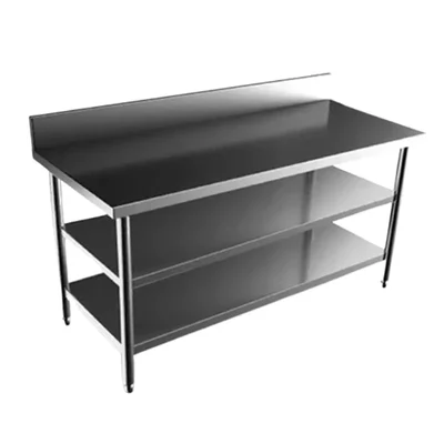 Vinayak Machines SS 60X24X34 Inches Kitchen Working Table With 4 Inch Backsplash and Two Under Shelves