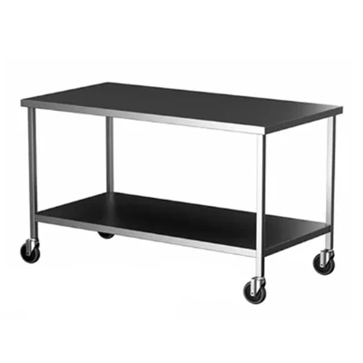 Space Efficiency SS 60 X 24 X 34 Inches Work Table With Under Shelf and Wheels For Kitchens, Hospitals, Bakeries