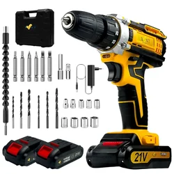 XLNT 10 mm 21V Cordless F/R Function, Variable Speed Drill With Battery, Charger & Accessories, 0-350 RPM/0-1350 RPM (XTCDS-127)
