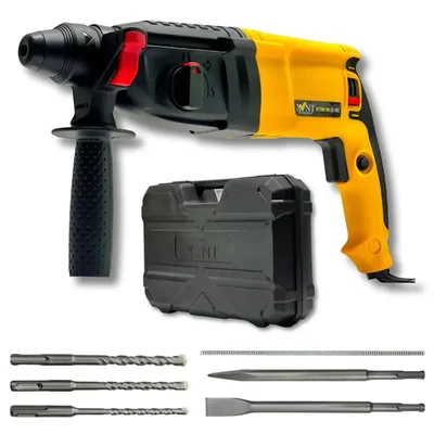 XLNT 26mm 1500 Watt 3-In-1 Function Heavy Duty Rotary Hammer With Drill Bits & Chisel, 0-1100 RPM (XTRH 110(2-26)