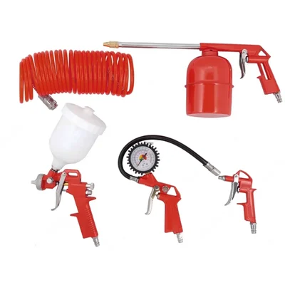 XLNT 5 Pieces Air Tools Kit - Air Washing Gun, Air Spray Gun, Air Tyre Inflating Gun, Air Blow Gun and Recoil Hose