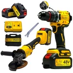 XLNT 48V Cordless Brushless 10mm Metal Chuck Impact Drill & 125mm (5") Angle Grinder Combo Kit With Battery & Charger