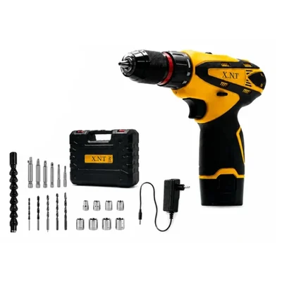 XLNT 10mm 12V Cordless Metal Chuck 2-Speed Control Drill Machine With Accessories Kit Set, 0-350/0-1300 RPM (XTCDKMC284)