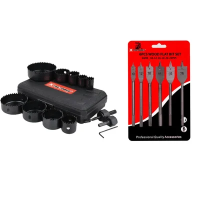 Xtra Power Combo 11 Pcs Hole Saw Set & 6 Pcs Flat Wood Bit Set For Drill Machine