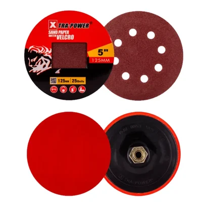 Xtra Power 125mm(5") M10 Velcro Backing Pad With 10 Pcs Sand Paper For Sanding, Polishing & Removing