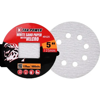 Xtra Power 125mm (5") Velcro White Sand Paper For Sanding, Polishing & Finishing On Wood, Metal, Automotive & DIY Projects - Pack Of 20