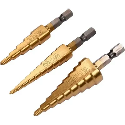 Yato 3 Pcs 1/4 inch HSS 4241 Titanium Coated Step Drill Bit Set (YT-44731)