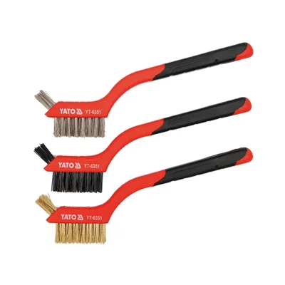 YATO (YT-6351) 3 Pcs. Steel Wire Brush With Rubber Grip Plastic Handle