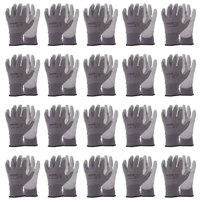 Yato (YT-7472) 20 Pair Safety Gloves - Grey Polyurethane, Nylon Liner, Cut Resistant for Industrial Work
