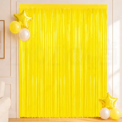 (Pack of 10)| 2 Pcs Yellow Foil Fringe Tinsel Curtains for Wedding Baby Shower Background Decor