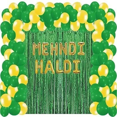 Kit of 46 Pcs Yellow Green Balloon Haldi Mehndi Ceremony Decoration Vibrant Set(Pack-7 Pcs)