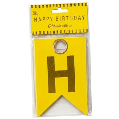 Pack of 10, 20, 50, 70, 100 Yellow Happy Birthday Paper Plastic Bunting Banner Decoration Hanging Pennant Garland Party Decor Craft(Pack-10 pcs)