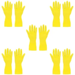 Conclood Pack of 5 Pairs Yellow Wet and Dry Rubber Safety Hand gloves for Multipurpose Household Uses