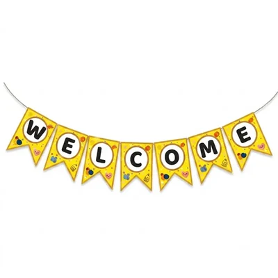 Pack of 10, 20, 50, 70, 100 Yellow Colour WELCOME Printed Banner Party Uses Decorative Hanging Pennants Bunting Garland(Pack-10 pcs)