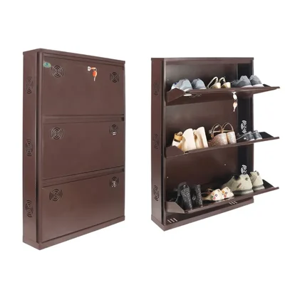 Yoz Tech 3 Door Wall Mounted Foldable Metal Shoe Rack for 9 Pair