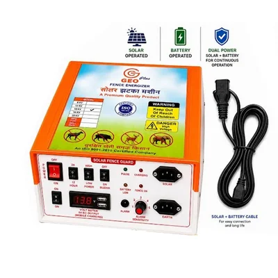 8KV DC Solar Fencing Machine (GEO-08DC-01) for 10 Acre Farm Security with Inbuilt Siren & 12H/24H Dual Modes