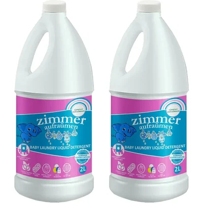 Zimmer Aufraumen (2 Liter x 2 Pcs) German Formulation Plant Based Baby Laundry Liquid Detergent For Front Load Machines