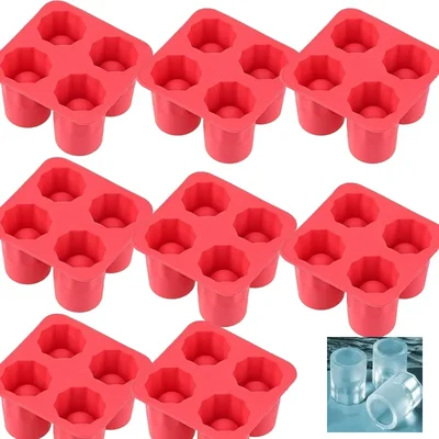 (SCS01-4P) 4-Cup Ice Shot Glass Silicone Mold, Flexible 4-Grid Shooters Glass 20 Pieces Tray for Bar Tools, Cocktails