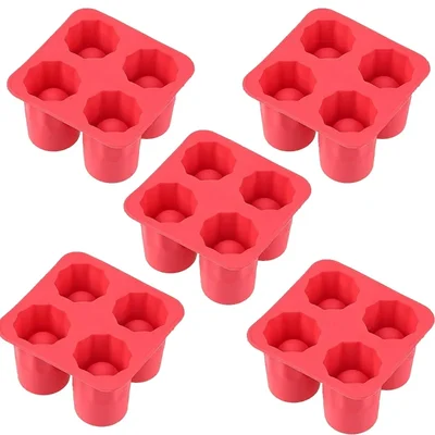 (SCS01-4P) 4-Cup Ice Shot Glass Silicone Mold, Flexible 4-Grid Shooters Glass 5 Pieces Tray for Bar Tools, Cocktails