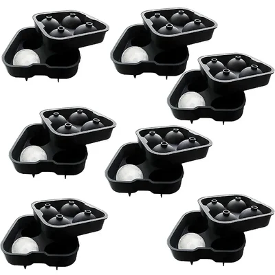 (SCS03-4P) 3D Round Xmas Ornament Ice Cube 10 Pieces Tray, 4-Cup  Silicone Moulds for Party, Bar Tools