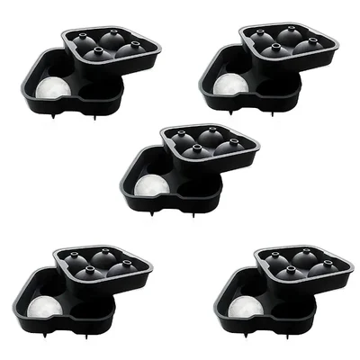 (SCS03-4P) 3D Round Xmas Ornament Ice Cube 5 Pieces Tray, 4-Cup  Silicone Moulds for Party, Bar Tools