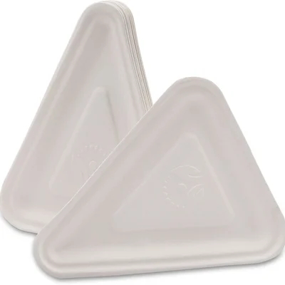 100 Pcs Eco-Friendly Triangular Snack Plate, Sugarcane Bagasse Fast Food Serving Plate for Parties, Catering, and Events