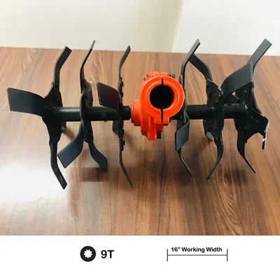 16 Inch Round Tiller Attachment for Brush Cutter, 28mm Shaft(Spline Type-9T)