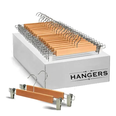 12 pieces Wooden Hanger with Clips / Hardwood Anti-Slip Adjusting SS Clamp Organizer for Chef Aprons