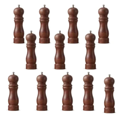 Wooden Pepper Mill 10 inch Walnut Brown Manual Spice Grinder for Restaurant Tables and Fine Dining (Pack of 12)