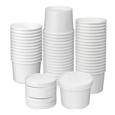 1000ml (32 oz) Paper Food Container Set with Paper Lids (Pack of 100) For Hot Soups, Noodle Bowls, Salads, Meals