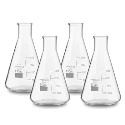 VVS 250 ml Pack of 4 Borosilicate 3.3 Glass Conical Flask Heat Resistant