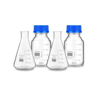 VVS 250ml 2pcs Conical & 250ml 2pcs Reagent Bottle Blue Cap pack of 4 Lab