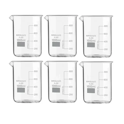 VVS 1000ml Pack of 6 Lab Beakers Borosilicate 3.3 Glass Heat & Chemical Resistant