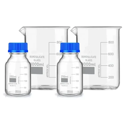 VVS 1000ml Beaker 250ml Reagent Bottle pack of 4 Lab Blue Screw Cap