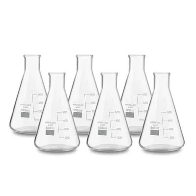 VVS 500 ml 3.3 Borosilicate Glass pack of 6 Conical Flask Laboratory Graduation Marks