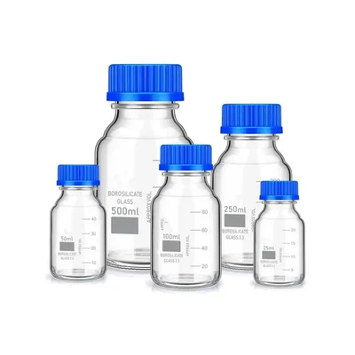 VVS 25ml 50ml 100ml 250ml 500ml Reagent Bottle pack of 5 Lab Leak Proof Blue Cap