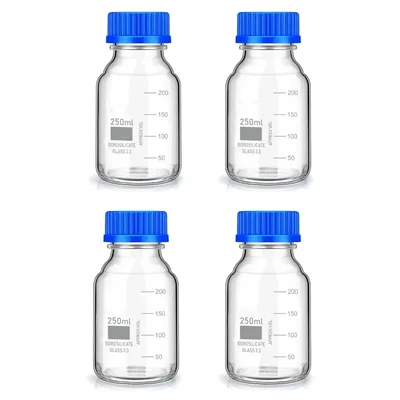 VVS 250ml 3.3 Borosilicate Glass pack of 4 Reagent Bottle Blue Screw Cap