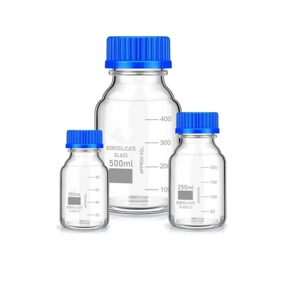 VVS 100ml 250ml 500ml 3.3 Borosilicate Glass pack of 3 Reagent Bottle Blue Screw Cap