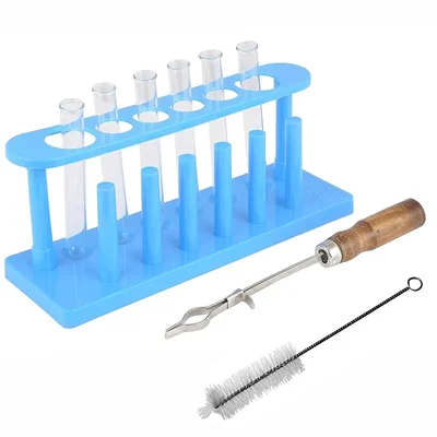 Vvs 15x125mm 3.3 Borosilicate Glass pack of 6 Test Tubes Plastic Stand Holder Brush