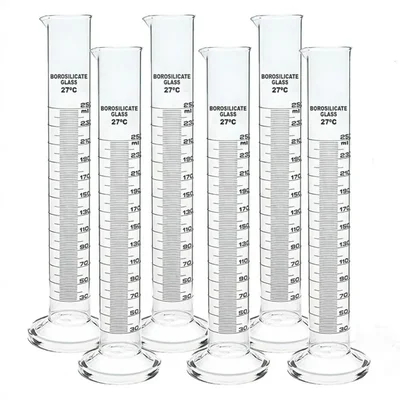VVS 250ml 6pcs Round Base Borosilicate 3.3 Glass Scientific Measuring Cylinder Laboratory