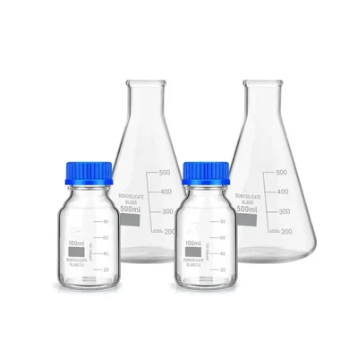 Vvs 500ml 2pcs 100ml 2pcs Set of 4 Borosilicate Glass Measuring Conical Reagent Bottle Blue Screw Cap