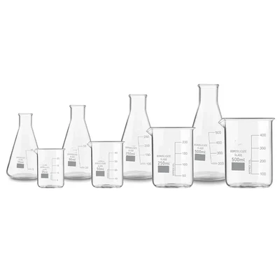 Vvs 25ml 50ml 250ml 500ml Set of 8 Borosilicate 3.3 Glass Combo Beaker Conical Flask Laboratory (4 Beaker and 4 Conical Flask)